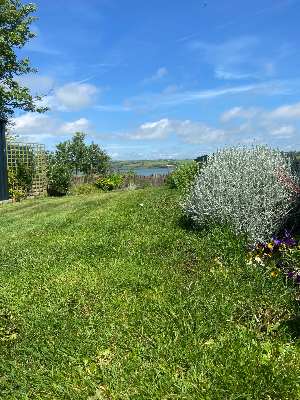 A kept lawn looking out over the West Cork estuary